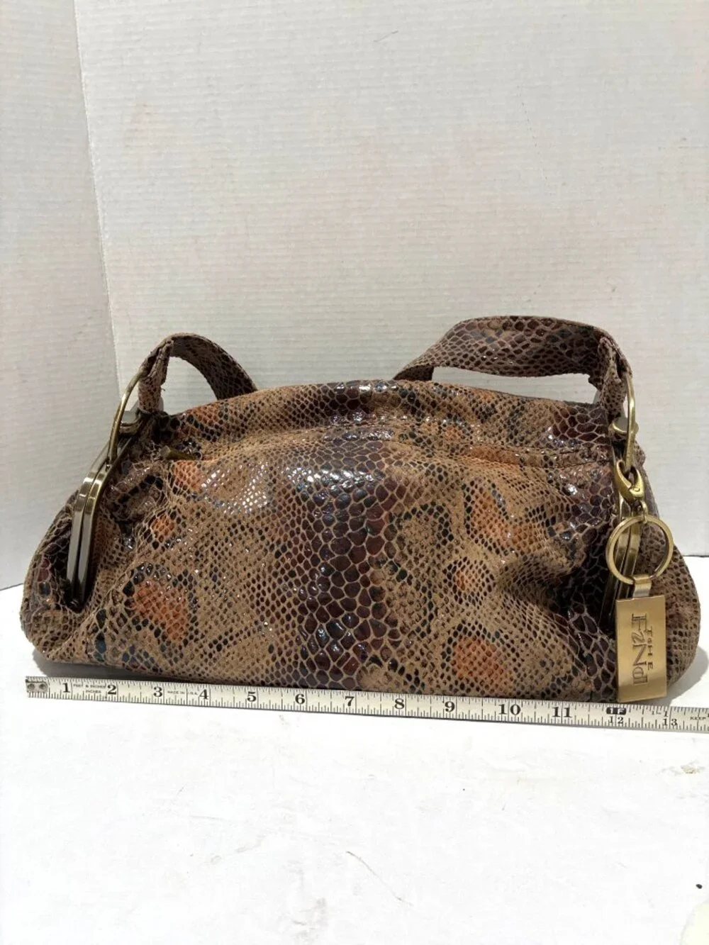 The Find purse womens Bronze Snake Print Top Handle Satchel Handbag